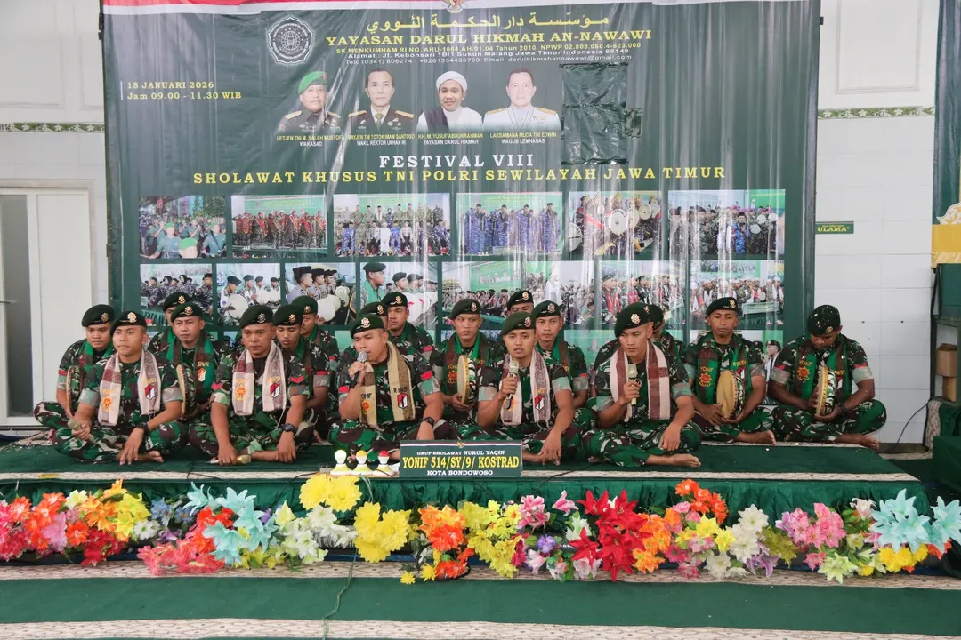 Jamiatul Hadrah Nurul Yaqin Yonif 514/SY Raih Juara 1 Festival Sholawat TNI-Polri se-Jawa Timur