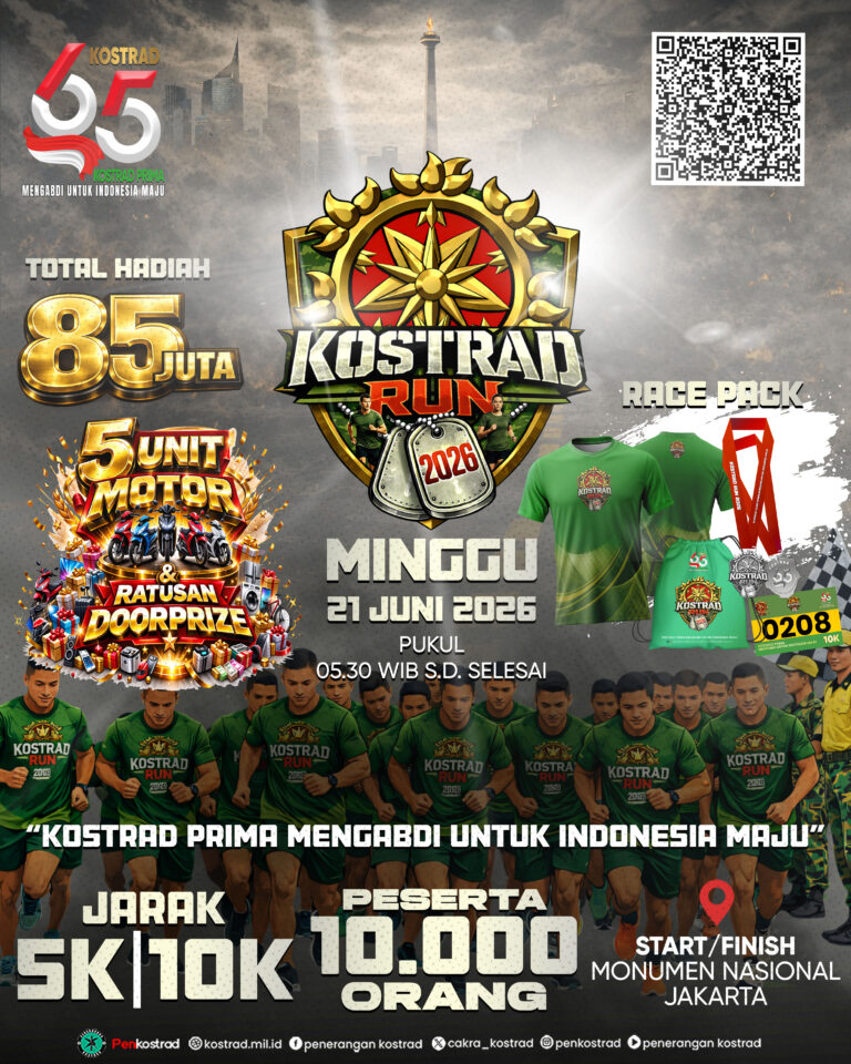Dalam Rangka Memperingati HUT Kostrad Ke - 65 Tahun 2026, Kostrad Mengadakan Lomba Lari Kostrad Run Yang Akan Di Selenggarakan Pada Minggu, 21 Juni 2026 Di Silang Monas Jakarta