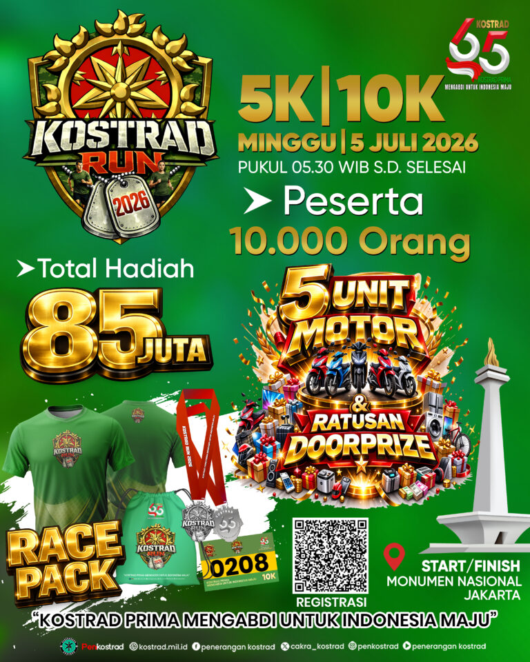 Dalam Rangka Memperingati HUT Kostrad Ke - 65 Tahun 2026, Kostrad Mengadakan Lomba Lari Kostrad Run Yang Akan Di Selenggarakan Pada Minggu, 05 Juli 2026 Di Silang Monas Jakarta